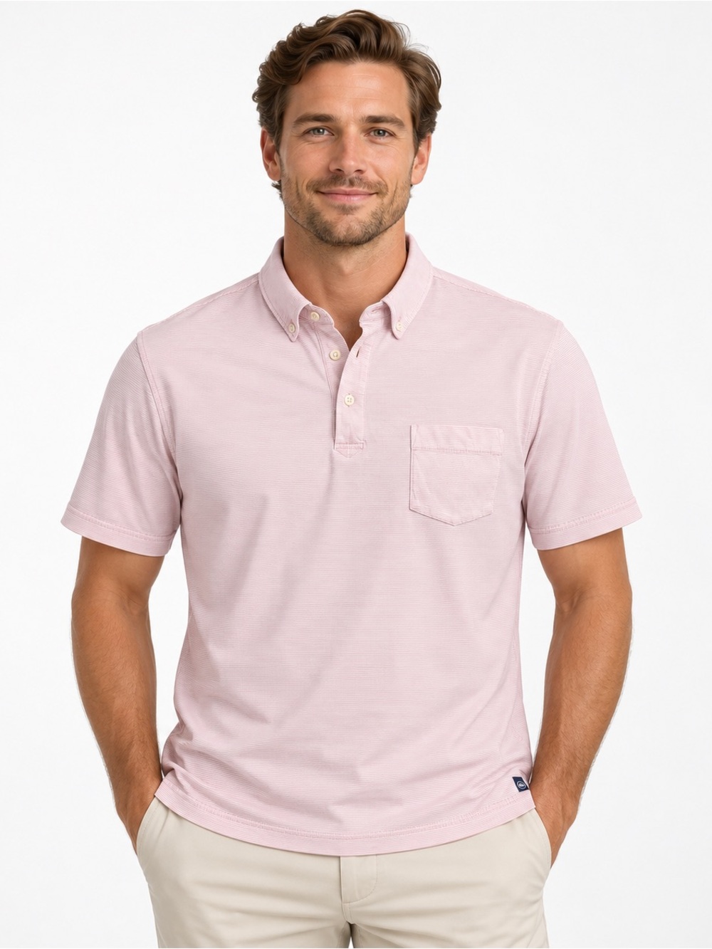 Peter Millar Polo Shirt Mens M Pink Stripe Pima Cotton Golf Pocket Preppy